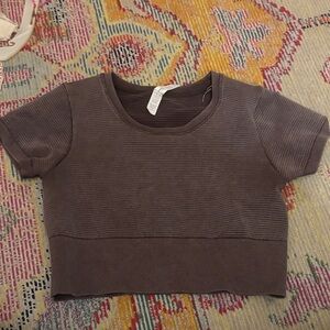 Aerie Brown Ribbed Short Sleeve Crop Top